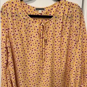 Pleione Pink and Gold Long Sleeve Tie Front Blouse